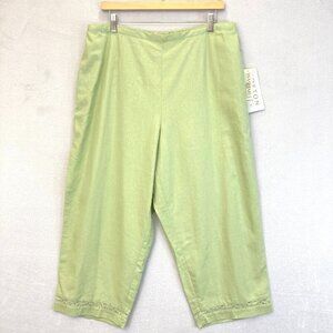 NWT Norton Linen Blend Wide Leg Cropped Pants Trousers Womens 2X Green Capris